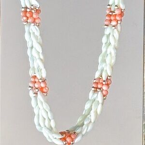 Vintage 1960s Opalescent Glass & Coral Torsade Necklace